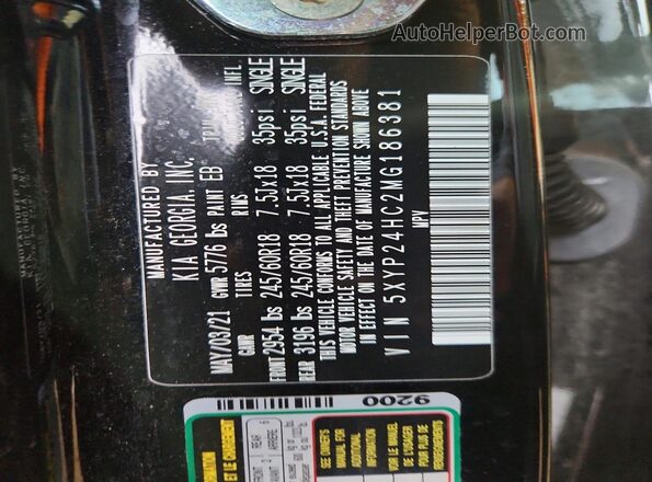 5XYP24HC2MG186381 2021 KIA TELLURIDE Black Vista de la etiqueta del VIN