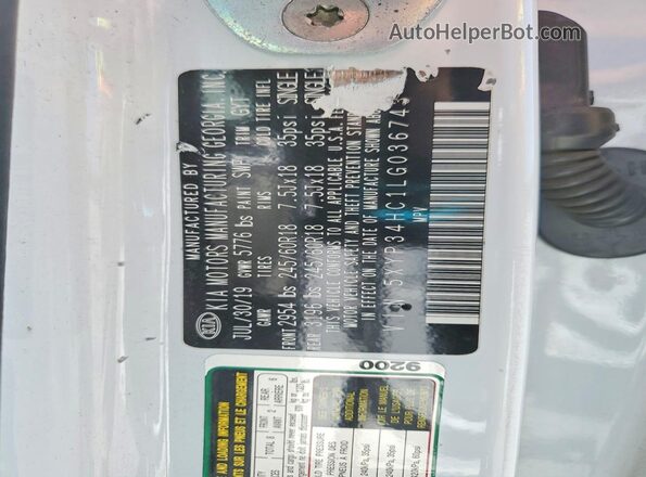 5XYP34HC1LG036743 2020 KIA TELLURIDE White Widok naklejki z numerem VIN