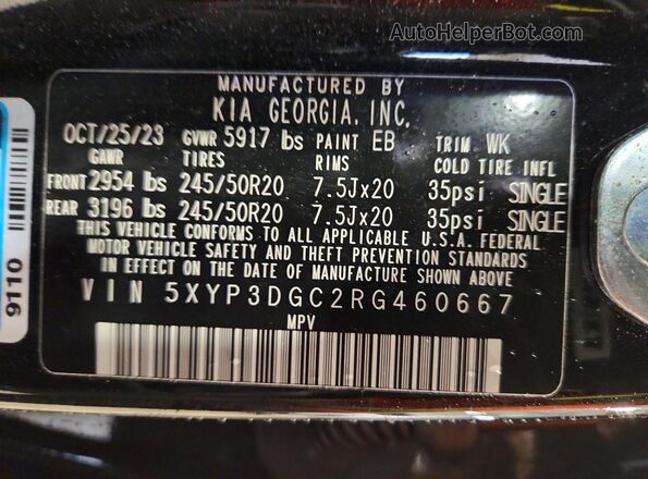 5XYP3DGC2RG460667 2024 KIA TELLURIDE Черный Вид наклейки с VIN-кодом