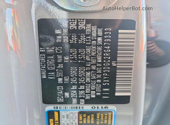 5XYP3DGC2RG479333 2024 KIA TELLURIDE Gray Vista de la etiqueta del VIN