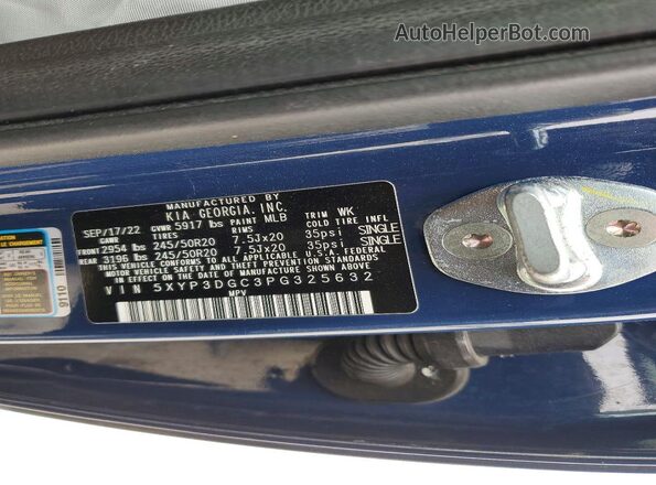 5XYP3DGC3PG325632 2023 KIA TELLURIDE Blue Вид наклейки з VIN-кодом