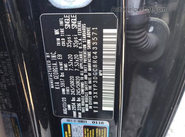 5XYP3DGC8RG433571 2024 KIA TELLURIDE Black Вид наклейки з VIN-кодом