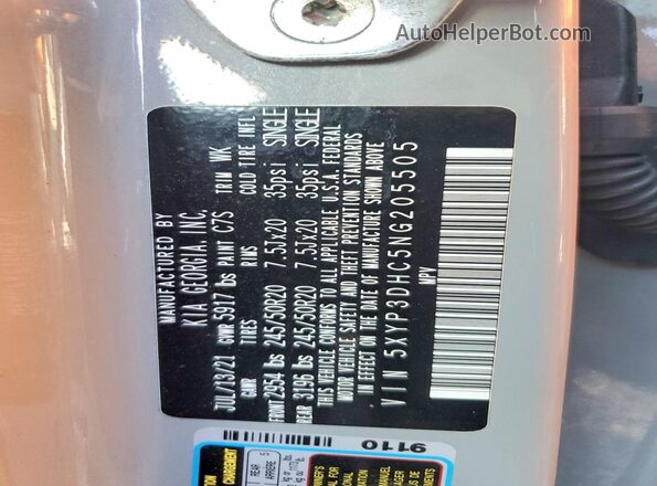 5XYP3DHC5NG205505 2022 KIA TELLURIDE Серый Панорамный вид салона 360°