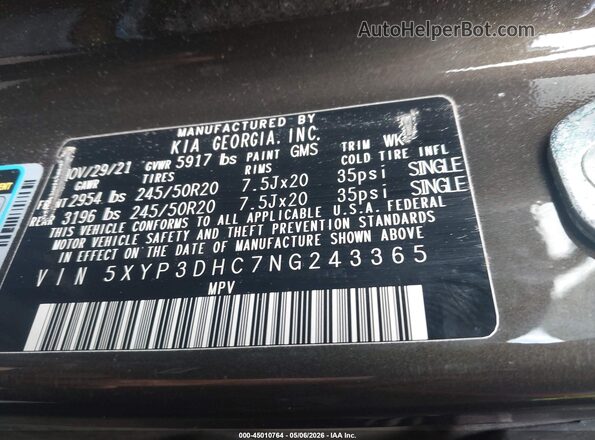 5XYP3DHC7NG243365 2022 KIA TELLURIDE Зеленый Вид подкапотного пространства
