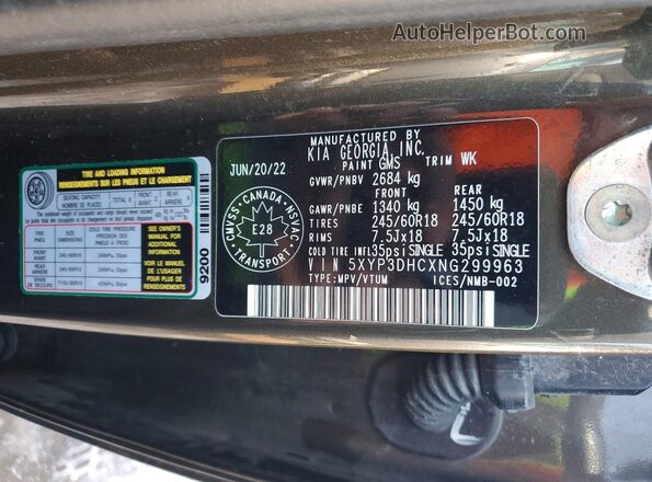 5XYP3DHCXNG299963 2022 KIA TELLURIDE Зеленый Панорамный вид салона 360°