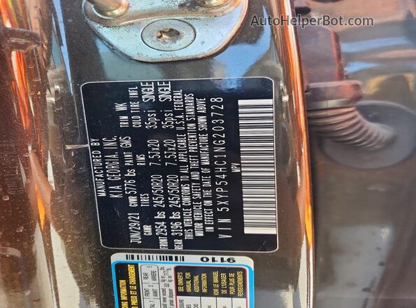 5XYP54HC1NG203728 2022 KIA TELLURIDE Серый Панорамный вид салона 360°