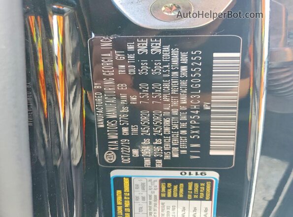 5XYP54HC3LG055255 2020 KIA TELLURIDE Черный Вид наклейки с VIN-кодом