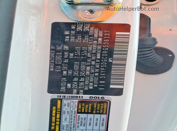 5XYP5DGC0RG536137 2024 KIA TELLURIDE White Widok wnętrza 360 stopni