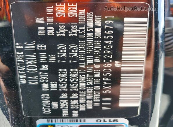 5XYP5DGC2RG456791 2024 KIA TELLURIDE Black VIN კოდის სტიკერის ხედი