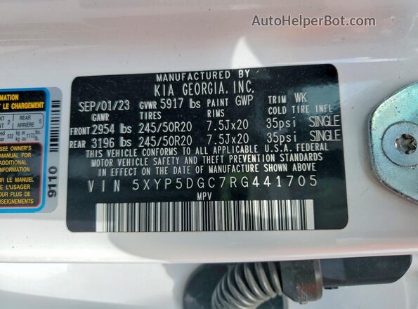 5XYP5DGC7RG441705 2024 KIA TELLURIDE White Widok naklejki z numerem VIN