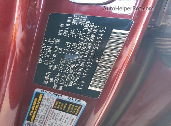 5XYP5DGC9RG546469 2024 KIA TELLURIDE Бордовый Вид наклейки с VIN-кодом