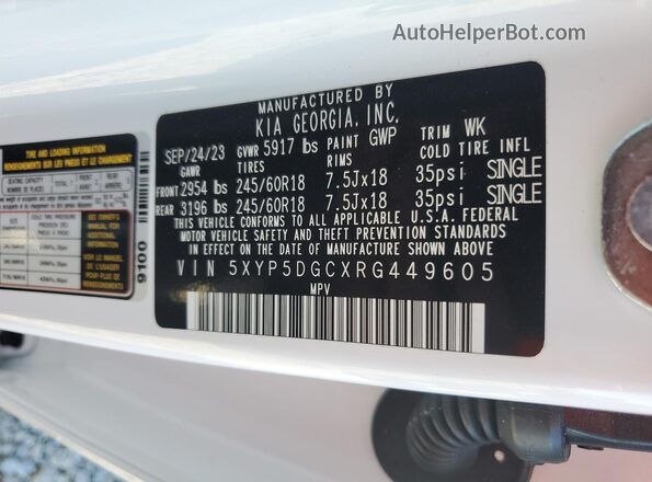 5XYP5DGCXRG449605 2024 KIA TELLURIDE White Vista interior de 360 grados