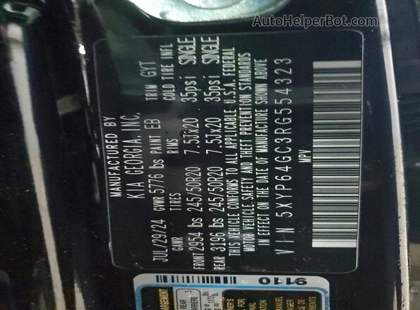 5XYP64GC3RG554323 2024 KIA TELLURIDE Черный Вид наклейки с VIN-кодом