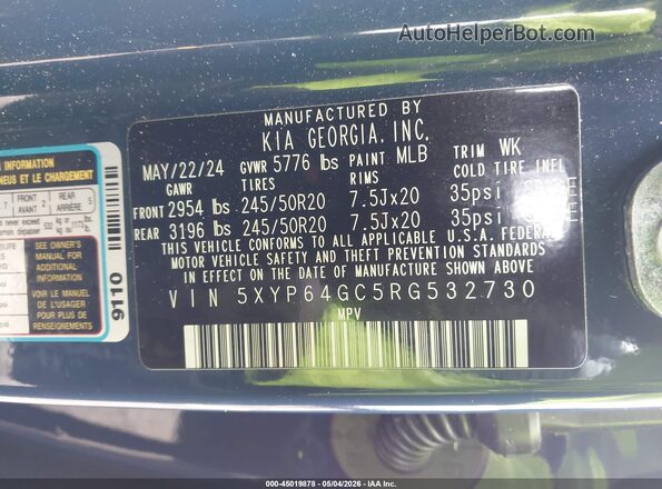 5XYP64GC5RG532730 2024 KIA TELLURIDE Синий Вид подкапотного пространства