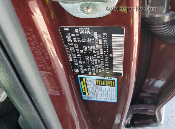 5XYP64HC8LG039209 2020 KIA TELLURIDE Бордовый Вид наклейки с VIN-кодом