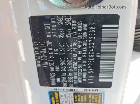 5XYP6DGC4SG723688 2025 KIA TELLURIDE White Vista de la etiqueta del VIN