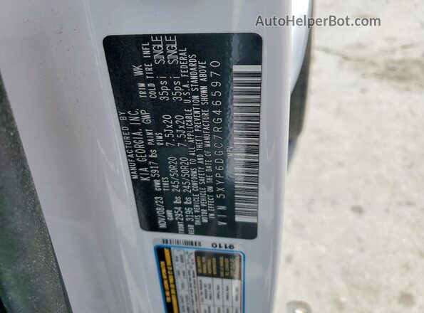 5XYP6DGC7RG465970 2024 KIA TELLURIDE White VIN კოდის სტიკერის ხედი