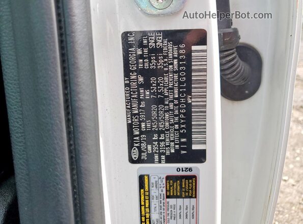5XYP6DHC1LG031386 2020 KIA TELLURIDE White VIN sticker view