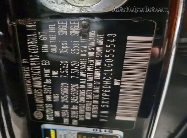 5XYP6DHC1LG055543 2020 KIA TELLURIDE Black Вид наклейки з VIN-кодом