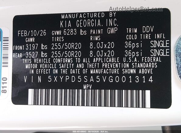 5XYPD5SA5VG001314 2027 KIA TELLURIDE HYBRID White Widok komory silnika