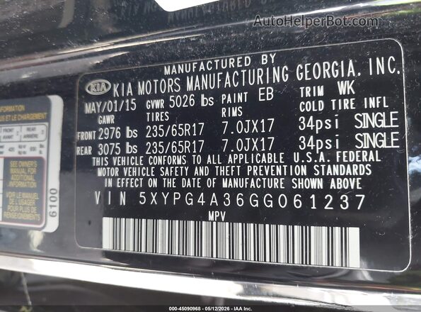5XYPG4A36GG061237 2016 KIA SORENTO Черный Вид подкапотного пространства