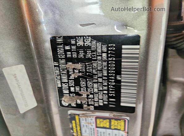 5XYPG4A39GG057733 2016 KIA SORENTO Gray Vista interior de 360 grados