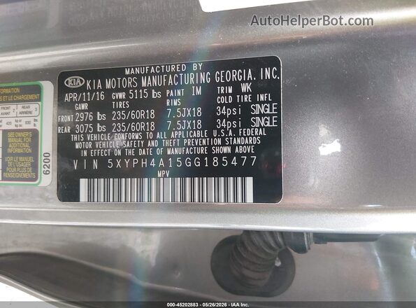 5XYPH4A15GG185477 2016 KIA SORENTO Коричневый Вид подкапотного пространства