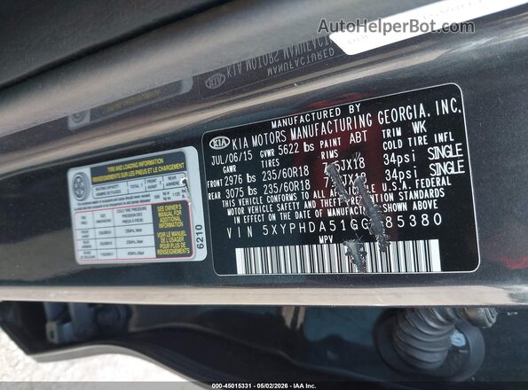 5XYPHDA51GG085380 2016 KIA SORENTO Серый Вид подкапотного пространства