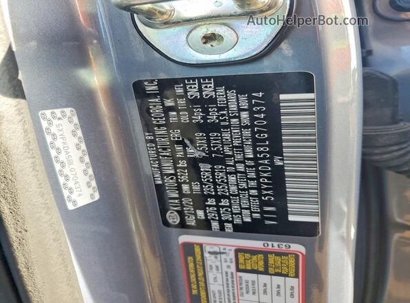 5XYPKDA58LG704374 2020 KIA SORENTO Серый Вид наклейки с VIN-кодом