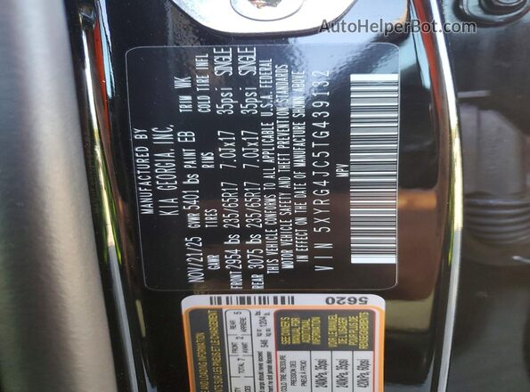 5XYRG4JC5TG439132 2026 KIA SORENTO Черный Вид наклейки с VIN-кодом