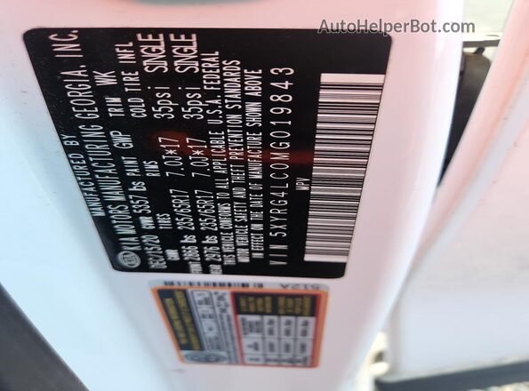 5XYRG4LC0MG019843 2021 KIA SORENTO White Vista de la etiqueta del VIN