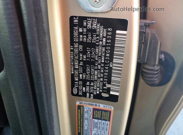 5XYRG4LC3MG016368 2021 KIA SORENTO Tan Widok wnętrza 360 stopni
