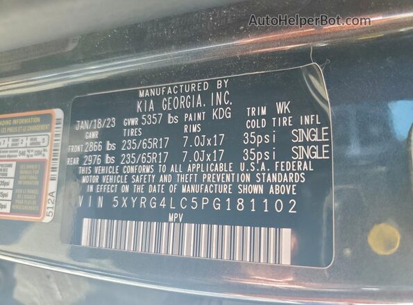 5XYRG4LC5PG181102 2023 KIA SORENTO Серый Вид наклейки с VIN-кодом