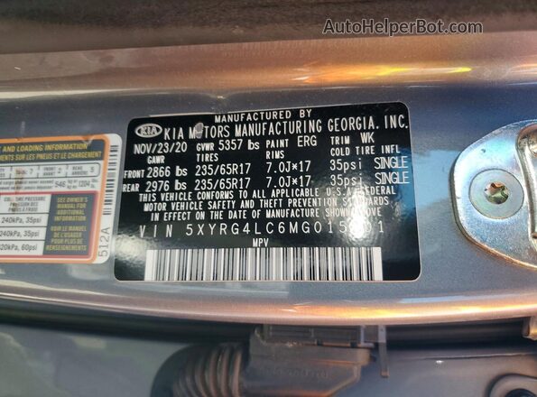 5XYRG4LC6MG015201 2021 KIA SORENTO Серый Панорамный вид салона 360°