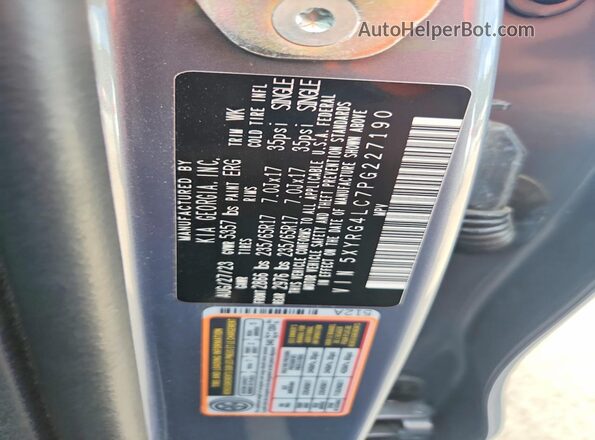 5XYRG4LC7PG227190 2023 KIA SORENTO Silver Vista de la etiqueta del VIN