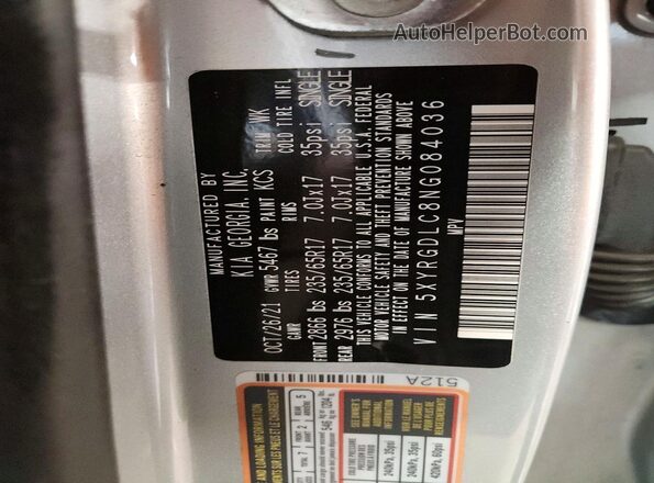 5XYRGDLC8NG084036 2022 KIA SORENTO Silver Vista del compartimento del motor