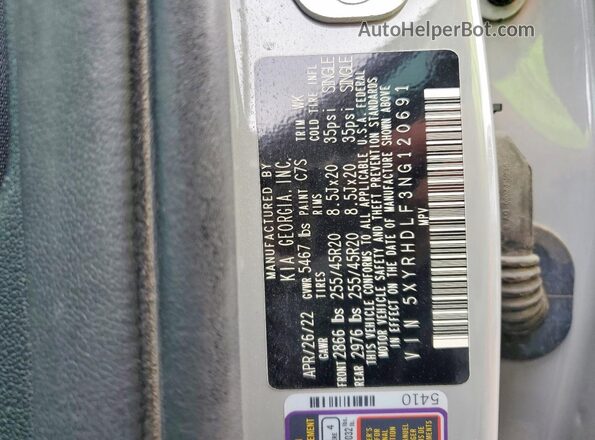 5XYRHDLF3NG120691 2022 KIA SORENTO Silver Widok komory silnika