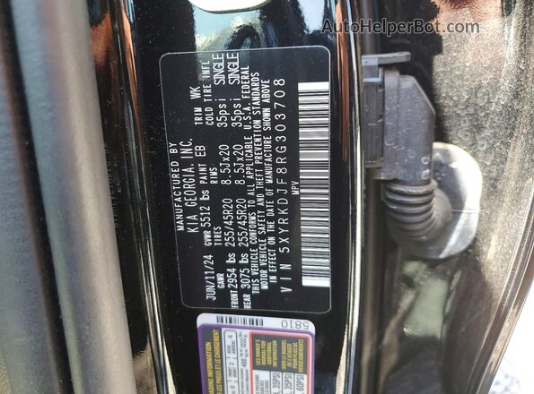 5XYRKDJF8RG303708 2024 KIA SORENTO Black VIN sticker view