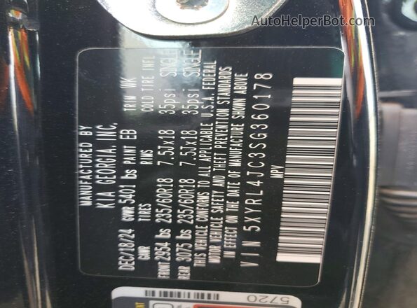 5XYRL4JC3SG360178 2025 KIA SORENTO Черный Вид наклейки с VIN-кодом