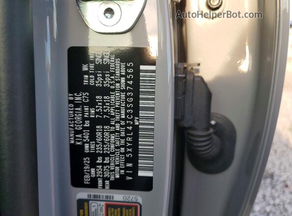 5XYRL4JC3SG374565 2025 KIA SORENTO Серебряный Вид наклейки с VIN-кодом