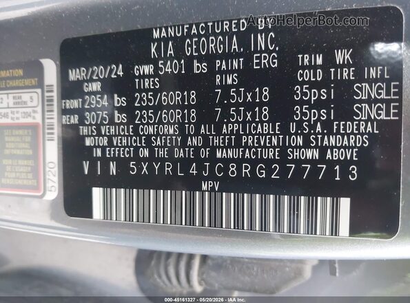 5XYRL4JC8RG277713 2024 KIA SORENTO Silver Widok komory silnika