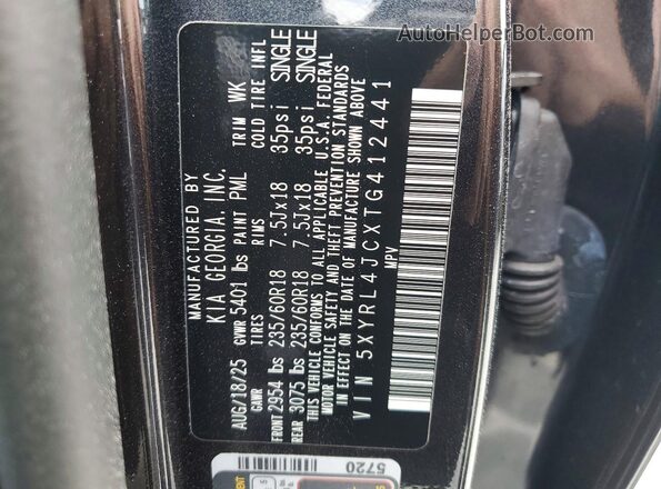 5XYRL4JCXTG412441 2026 KIA SORENTO Серый Вид наклейки с VIN-кодом