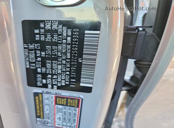 5XYRLDJC2SG329360 2025 KIA SORENTO Gray Vista de la etiqueta del VIN