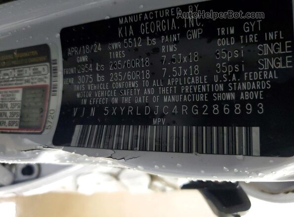 5XYRLDJC4RG286893 2024 KIA SORENTO White Вид підкапотного простору