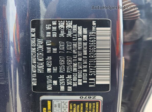 5XYZT3LB2GG366379 2016 HYUNDAI SANTA Синий Панорамный вид салона 360°