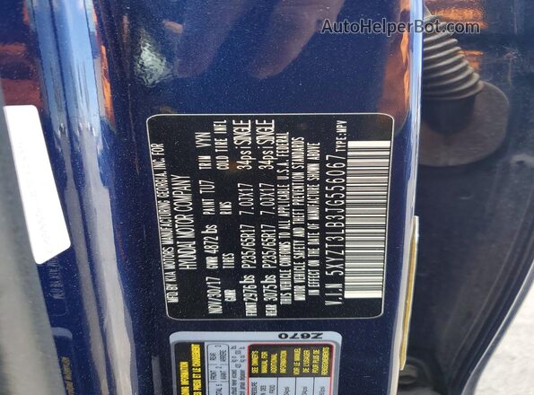 5XYZT3LB3JG556067 2018 HYUNDAI SANTA Синий Вид наклейки с VIN-кодом