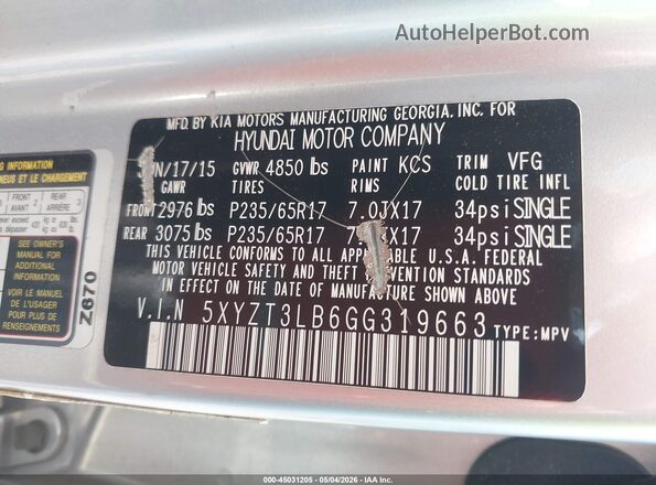 5XYZT3LB6GG319663 2016 HYUNDAI SANTA FE SPORT Серебряный Вид подкапотного пространства