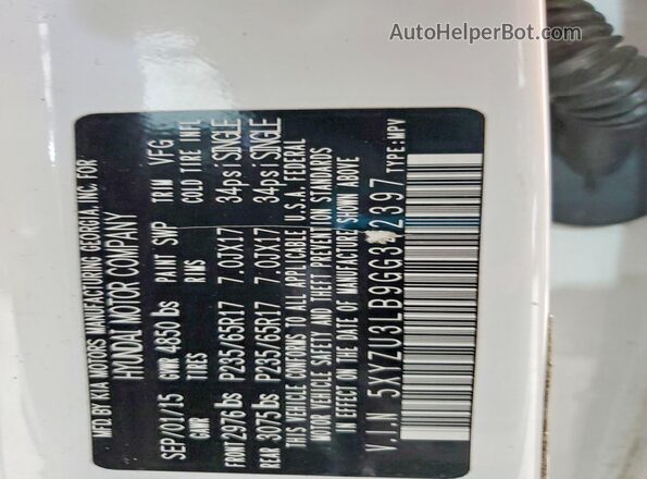 5XYZU3LB9GG342397 2016 HYUNDAI SANTA White VIN կոդի պիտակի տեսք