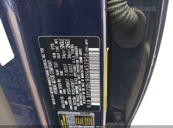 5XYZUDLB0HG452956 2017 HYUNDAI SANTA FE SPORT Blue ძრავის განყოფილების ხედი