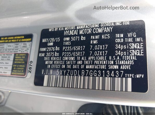 5XYZUDLB7GG313437 2016 HYUNDAI SANTA FE SPORT Silver Engine compartment view